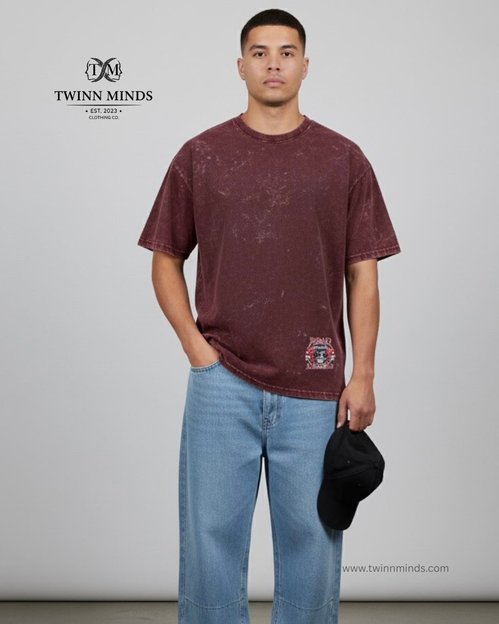 Road Killers Maroon Unisex Acid Washed Oversized Tee