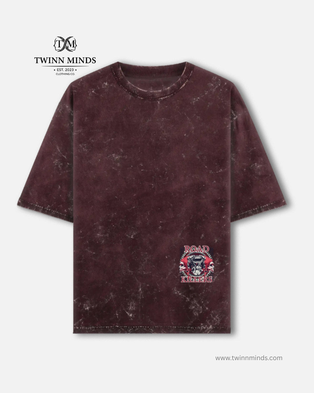 Road Killers Maroon Unisex Acid Washed Oversized Tee