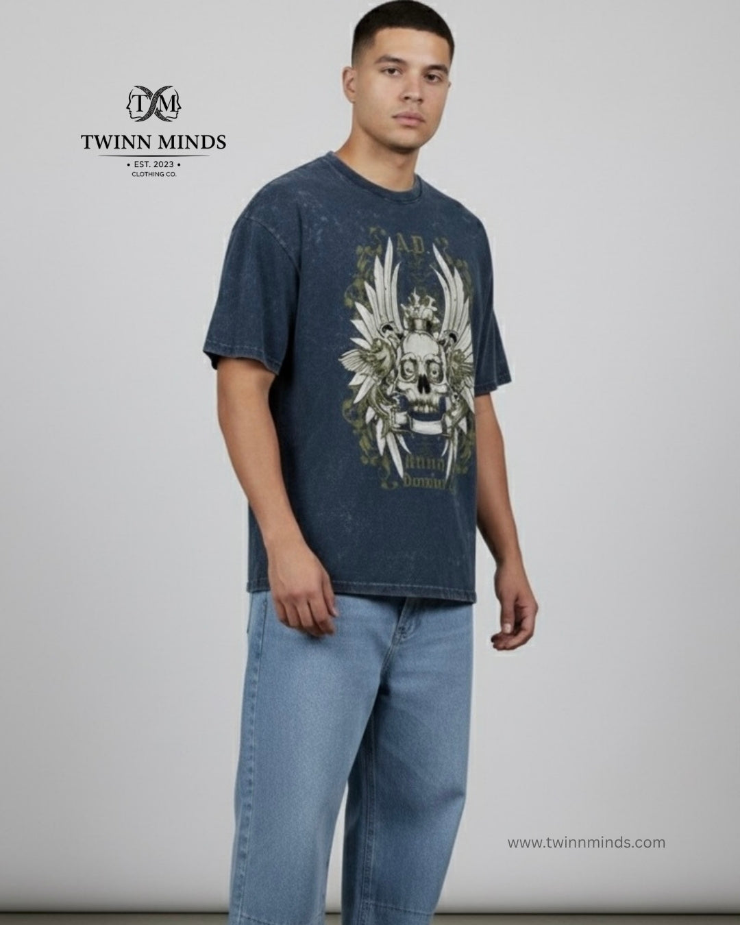 Anno Domini Navy Blue Unisex Acid Washed Oversized Tee