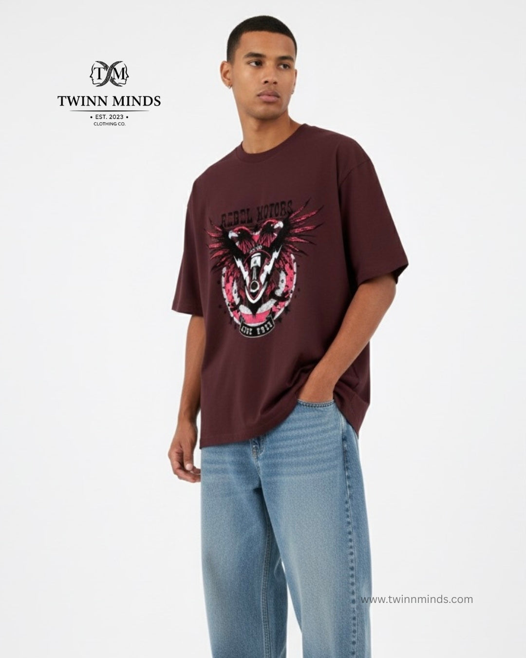 Rebel Motors Maroon Unisex Oversized Classic T-Shirt