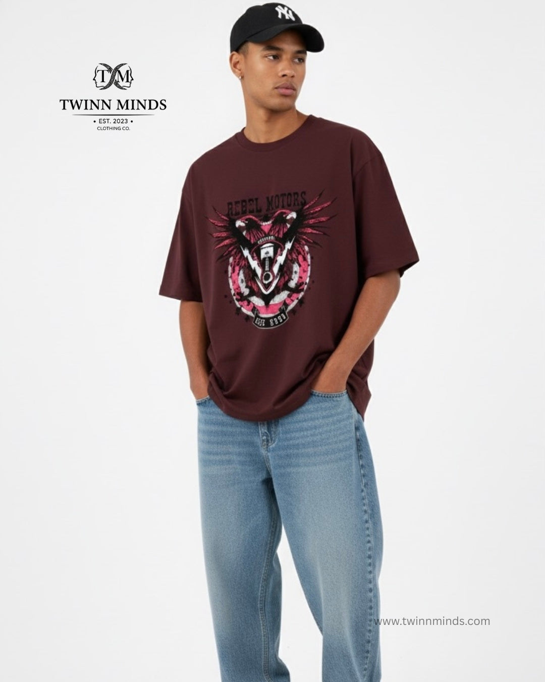 Rebel Motors Maroon Unisex Oversized Classic T-Shirt